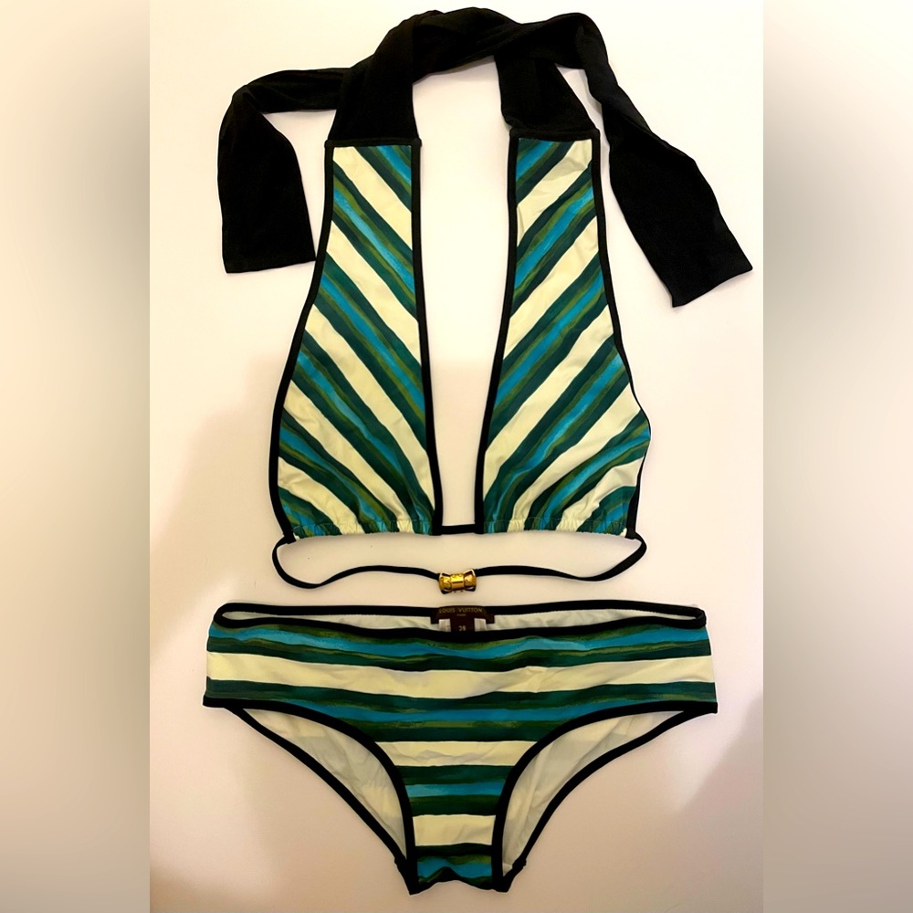 Striped Green and Black Women's Swimsuit